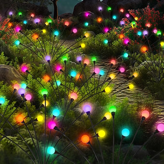 Solar Firefly Garden Lights - 60 LED Outdoor, Wind Sway, Waterproof for Yard, Patio, Pathway (6 Pack)