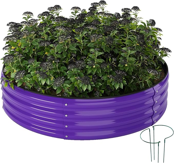 Galvanized Metal Planter Round Raised Garden Bed Kit for Gardening Outdoor，2x2x1ft Grow Garden Box Raised Flower Bed，Round Galvanized Planter Outdoor Metal Fire Pit Ring