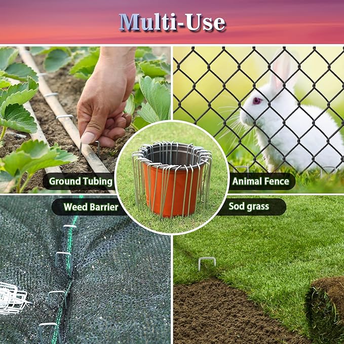 Gtongoko Landscape Staples 10 Inch 11 Gauge 50 Pack Garden Stakes Upgraded Tent Stakes Galvanized SOD Pins Ground Stakes Yard Stakes for Weed Barrier Fabric Ground Plant Cover Stakes Outdoor Décor