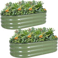 G GOOD GAIN Galvanized Metal Raised Garden Bed Kit - 4x2x1FT Outdoor Planter Box with Safety Edging and Gloves for Vegetables, Fruits, Flowers(Oliver Green, 2PC)