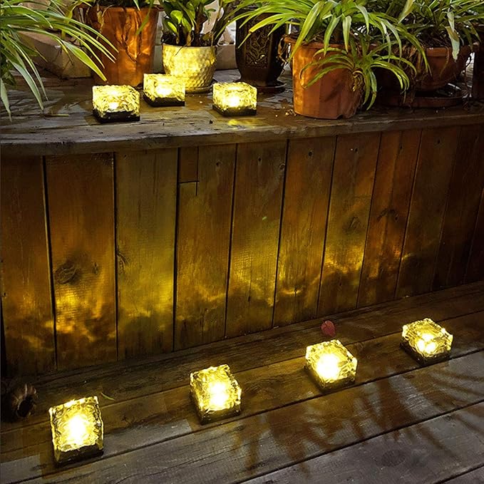 Epicgadget Solar Ice Cube Shaped Light, 2.8x2.8x2 inch Ice Cube Shaped Warm White Outdoor Solar Garden Decorative Lights for Walkway Pathway Backyard Christmas Decoration Parties (8 PCS)