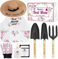 Gifts for Mom,7 Piece Womens Gardening Kit with Pink Gardening Tools,Straw Hat, Floral Gardening Apron and Gloves,Mothers Day Gardening Gifts for Mom Pink