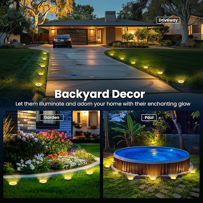 SOLPEX 4 Pack Solar Ground Lights Outdoor Waterproof, Solar Powered Pathway Lights, Landscape Lighting for Garden Walkway Driveway Backyard Decor (Warm White)