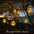 DBF Solar Lanterns Outdoor Waterproof, 2 Pack Hanging Solar Lights Outdoor, LED Cracked Glass Ball Globe Lantern Garden Decor for Patio Backyard Pathway Tree Porch Fence Events (Amber Warm & RGB)