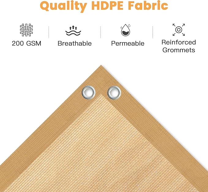 VICLLAX Shade Fabric Sun Shade Cloth with Every 2 FT Grommets for Patio Garden Pergola Cover Canopy 11x24 FT, Wheat