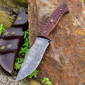 Masterpiece in Steel: 10-inch Damascus Hunting Knife with Rosewood Handle and Leather Sheath - KBS Knives Store
