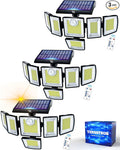Solar Motion Sensor Flood Lights Outdoor - 496LEDs 3500LM 3 Lighting Modes 3 Levels Brightness, 6 Heads 360° Illumination, IP65 Solar Security Lights,for Porch Yard Patio Garage(3 Packs)
