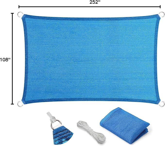 Eden's Decor Straight Flat-Edged Sun Shade Sail Rectangular 9' x 21' Blue UV-Blocking Outdoor Canopy Fabric Cloth Awning for Pergola Patio Garden Backyard Custom Size