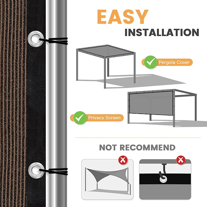 VICLLAX Shade Fabric Sun Shade Cloth with Every 2 FT Grommets for Patio Garden Pergola Cover Canopy 14x17 FT, Mocha