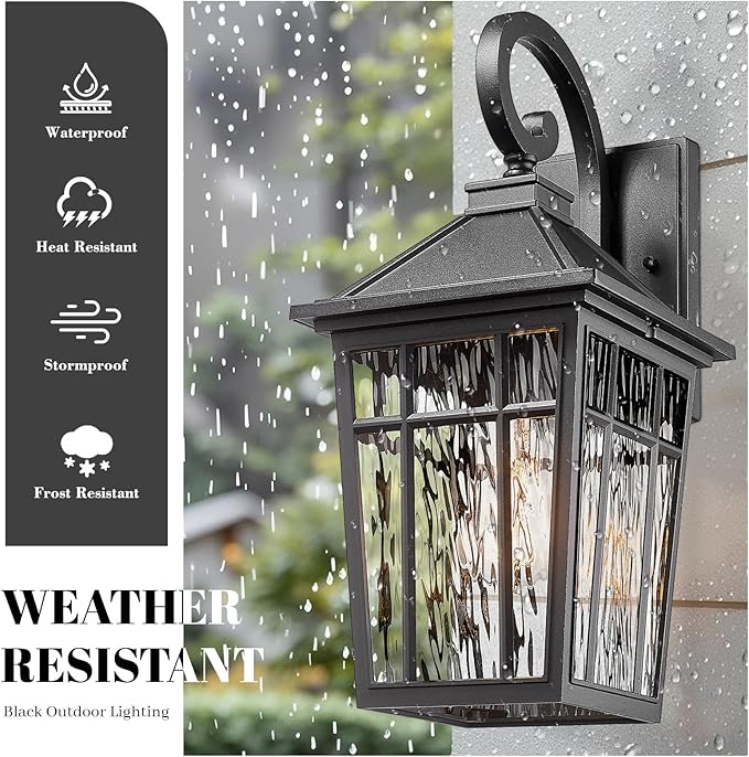 Porch Lights Outdoor Waterproof Exterior Lighting Fixtures 18 Inch Large Size Aluminum Outdoor Wall Lights with Water Ripple Glass E26 Socket