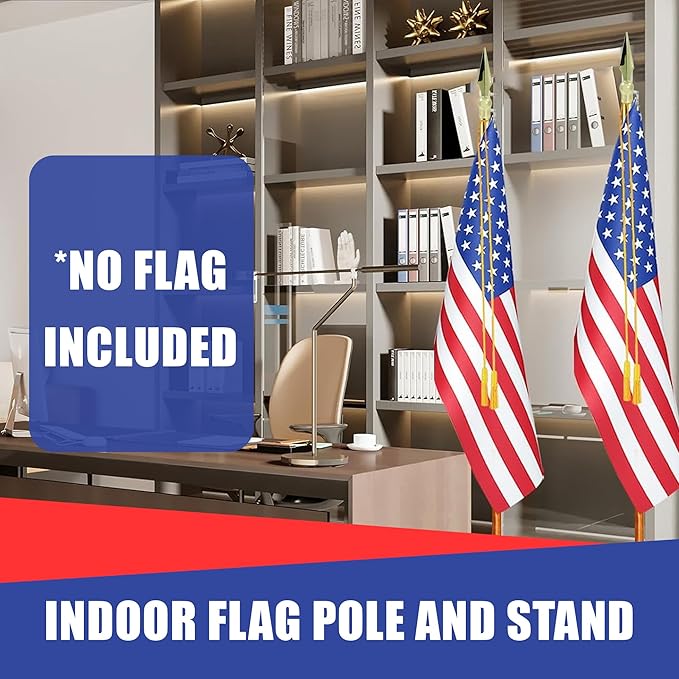 Super Tough Indoor Flag Pole kit 8ft - Metal Spear - Gold Texture Base - Aluminum Flagpole with Brass Finish - Heavy Duty Inside House Flagstaff - Interior Shaft and Stand - No Ensign Included