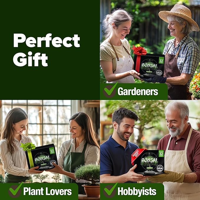 HOME GROWN Bonsai Tree Kit, Grow Your Own: Premium 4 Bonsai Trees Starter Kit | Unique Japanese Gardening Gift for Moms, Women, Men, Beginners & Gardeners | Creative Crafts for Adults BK1-2nd-MF