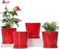 Ton Sin Plant Pots, 6 Inch Flower Pots for Plants,Ceramic Planter with Drainage Holes,Indoor Planter Pots with Saucer,Outdoor Garden Pots (Red, 4 Pack)