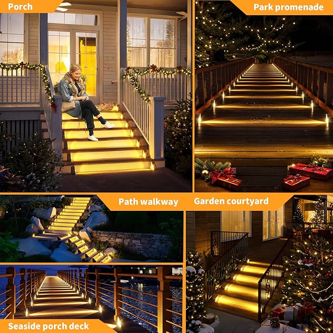 KINKAI Solar Step Lights for Outside, 8 Pack Triangle Stair Light Outdoor Waterproof Deck Lighting for Garden, Patio, Yard, Front Door, Porch Decor (Warm Light)