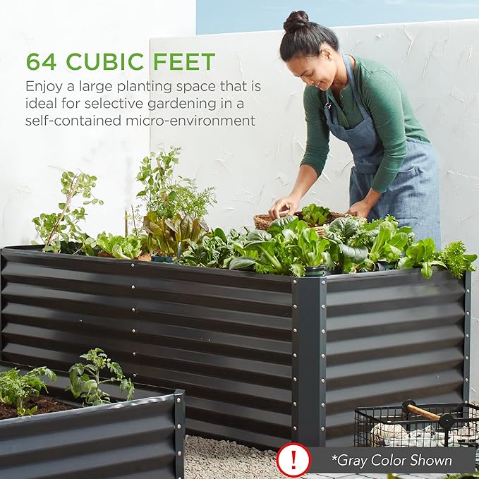Best Choice Products 8x4x2ft Outdoor Metal Raised Garden Bed, Deep Root Planter Box for Vegetables, Flowers, Herbs, and Succulents w/ 478 Gallon Capacity - Mist Blue