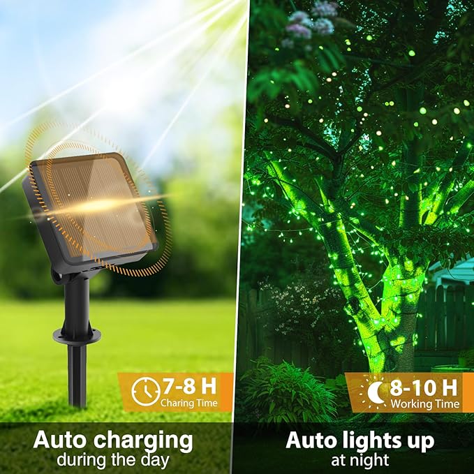 kolpop Green Solar Fairy Lights Outdoor, 3 Packs Total 96FT 240 LED Solar Powered String Light Outside Waterproof, 8 Modes Copper Wire Mini Twinkle Tree Lighting for Halloween Garden Patio Yard
