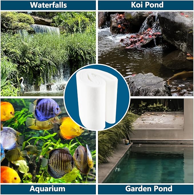 White Koi Pond Filter Pad Fine Bulk - Cut to Fit - Durable Fish Pond Filter Media - Water Garden Aquariums Filter Material - 39.6" (3.3 ft) x 16" x 3/5" - 4/5" Thickness - 2 Pack