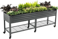 Rolling Elevated Raised Garden Bed-V Series, 2' x 8' Garden Beds with Legs & Storage Rack for Patio & Porch, 1400 Lbs Weight Capacity, Outdoor Planter Box for Vegetables Flower Herbs, Modern Gray