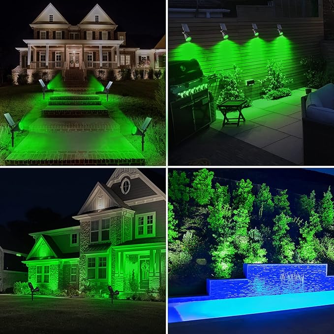 T-SUN Green Solar Spotlights, Green Solar Lights Outdoor, Auto-ON/Off 180°Angle Adjustable Solar Lights for Tree, Patio, Yard, Garden, Driveway, Pool Area (Green-2pack)