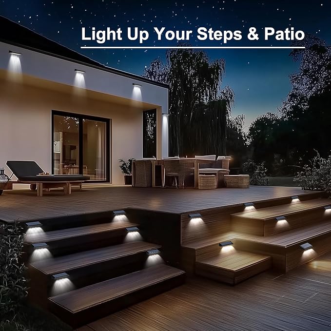 Solar Fence Lights Outdoor Waterproof IP65, 12 Pack Fence Lights Solar Powered 60 Lumens Auto On/Off Step Wall Lights Outside Decorations for Yard, Porch, Patio, Stairs, Pool, Deck, Garden-White Light