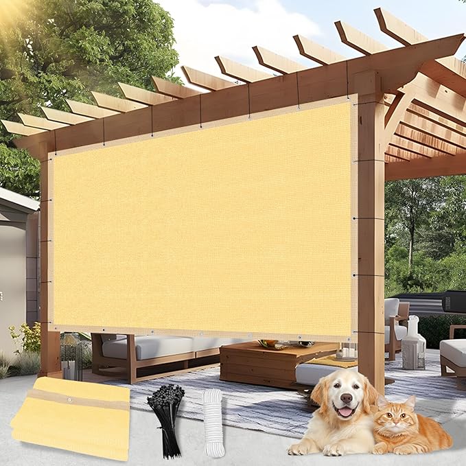 Outdoor 90% Sun Shade Cloth with Grommets, 5 X 15 FT Pergola Shade Cover for Garden Patio Carport Kennel Swimming Pool, Sand (We Make Custom Size)
