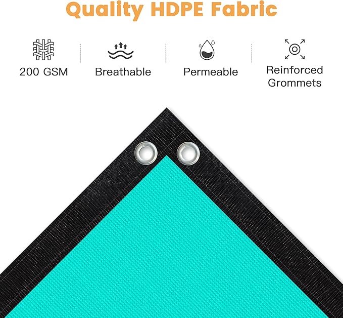 VICLLAX Shade Fabric Sun Shade Cloth with Every 2 FT Grommets for Patio Garden Pergola Cover Canopy 6x11 FT, Turquoise