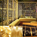 IMAGE Solar Curtain Lights 8 Modes 9.8x9.8 Feet Solar String Lights for Wedding Party Home Decoration Backdrops Full Waterproof UL Safety Standard Warm White