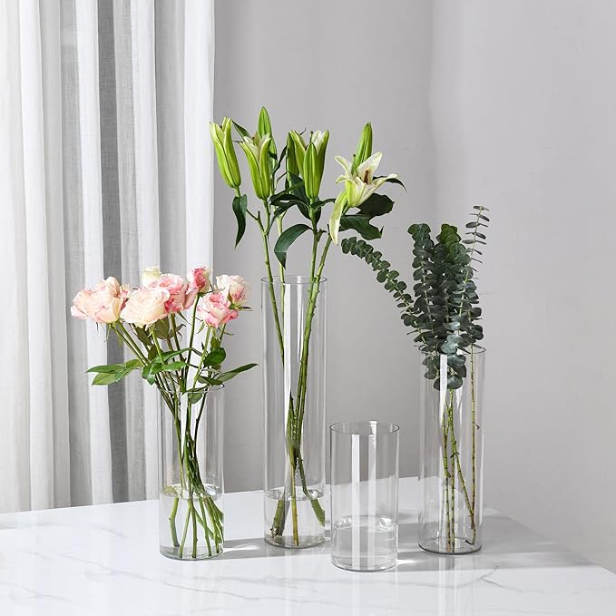 Clear Flower Vase, Non-breakable Vases, 5" W x 14" H, Acrylic Vase, Aesthetic Room Decor Cylindrical Modern Flower Vases for Table Centerpiece, Home Decor, Women Floral Arrangement Gift