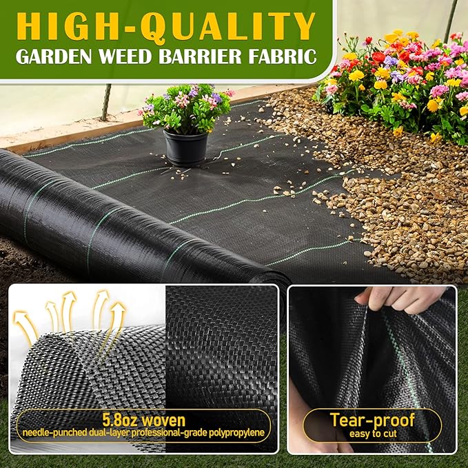 KAKO 4 x 300Ft Weed Barrier Fabric Heavy Duty, Weed Barrier Landscape Fabric, Garden Fabric Weed Barrier, Garden Weed Barrier Fabric Weed Cloth for Garden Fabric, Landscaping Fabric, Driveway Fabric