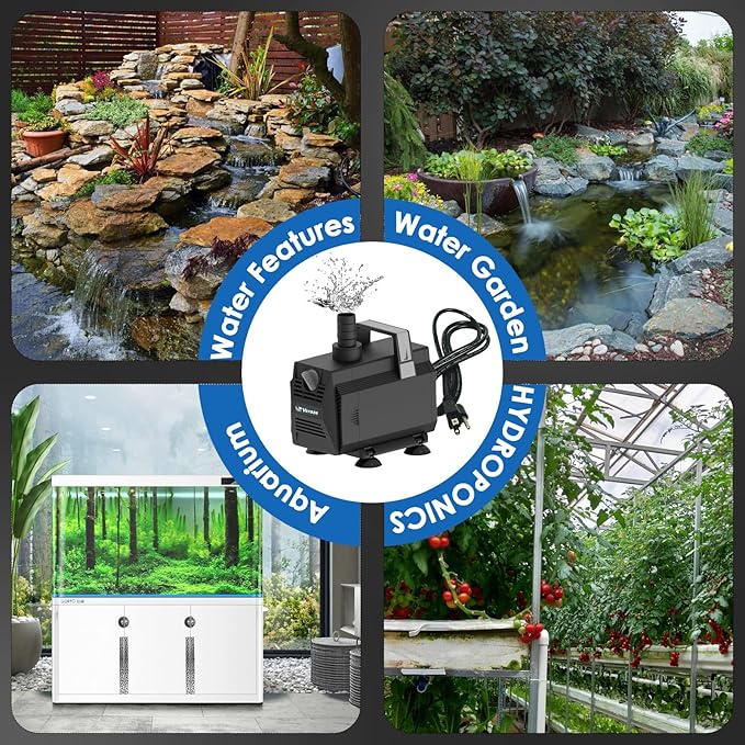 Submersible Water Pump 1200GPH/70W Fountain Pumps with Flow Control, Pond Pump Submersible Outdoor with 10ft 3-Core Power cable for Hydroponics, Aquarium, Waterfall, Statuary, Water feature