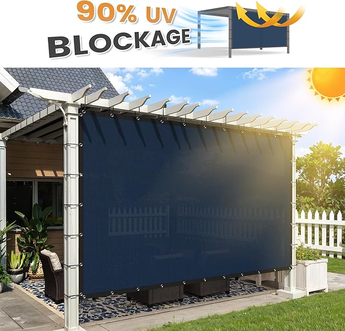 VICLLAX Shade Fabric Sun Shade Cloth with Every 2 FT Grommets for Patio Garden Pergola Cover Canopy 11x21 FT, Dark Blue