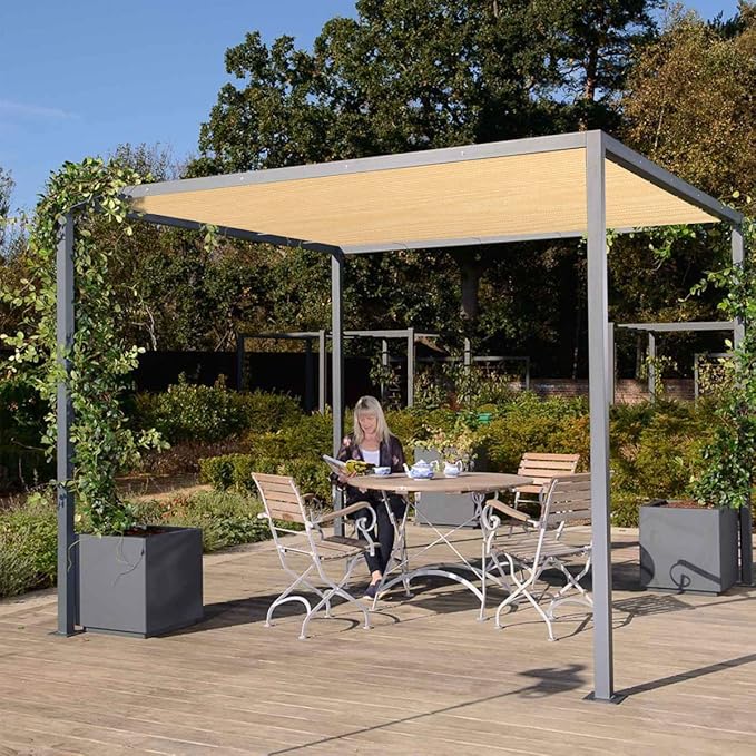 Eden's Decor Straight Flat-Edged Sun Shade Sail Rectangular 5' x 11' Beige UV-Blocking Outdoor Canopy Fabric Cloth Awning for Pergola Patio Garden Backyard Custom Size