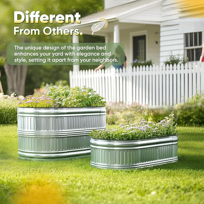 KING BIRD Raised Garden Bed Kit 2025 Upgraded Modular DIY Galvanized Planter Garden Box Outdoor for Gardening, Vegetables, Flowers, Elegant Roman Column Design, 47x24x24 in, Silver
