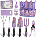 Gardening Tools, WisaKey 10 Piece Heavy Duty Purple Garden Tools Set with Non-Slip Ergonomic Handle, Durable Fashion Garden Tool Organizer HandBag, Ideal Gardening Hand Tools Gardening Gifts for Women