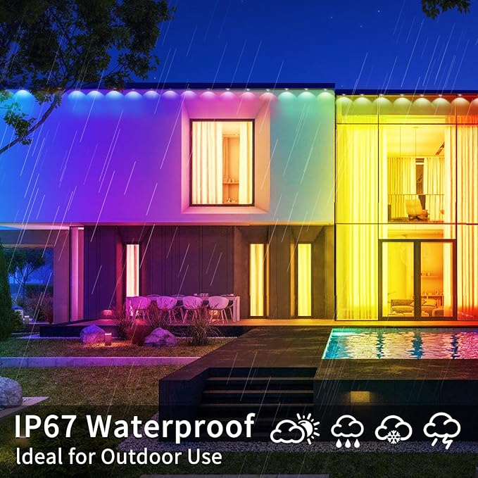 300ft Permanent Outdoor Lights,RGB Eave Lights,Music Sync IP67 Waterproof Outdoor Eave Light Lighting, can be Used for Garden,House,Party,Holiday Decoration（2 Rolls of 150ft）