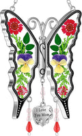 KY&BOSAM Gifts for Mom Butterfly Suncatcher Mom Gifts Mothers Day I Love You Mom Stained Glass Sun Catcher for Window Hangings Wind Chime Ornament Birthday Gift for Mother`s Day Valentine`s Christmas