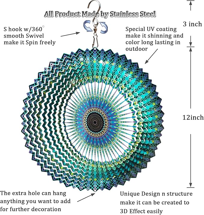 FONMY Wind Spinner Mandala Starry Sky 12 inch 3D Stainless Steel Laser Cut Metal Art Geometric Pattern - Hanging Wind Spinner, Kinetic Yard Art Decorations - Indoor/Outdoor Décor