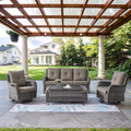 Wicker Outdoor Furniture Patio Furniture Set - 6 Piece Patio Conversation Set with Swivel Rocker Chairs, Rattan Sofa, Ottomans and Coffee Table, Gray Cushion
