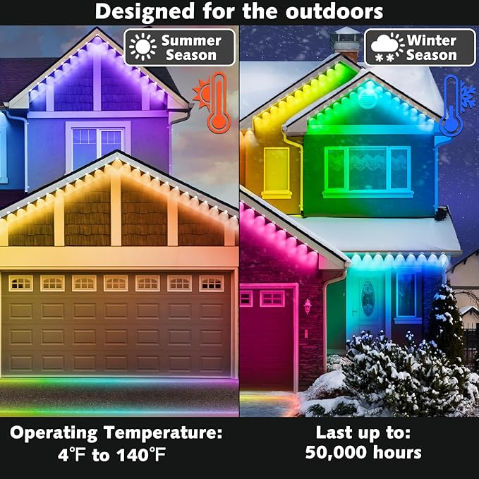 300FT Permanent Outdoor RGB Lights,IP67 Waterproof Smart LED Eaves Lights with App/Remote Control,for Christmas and All Holiday Decor,Daily and Accent Lighting,House Roof and Garden Lighting