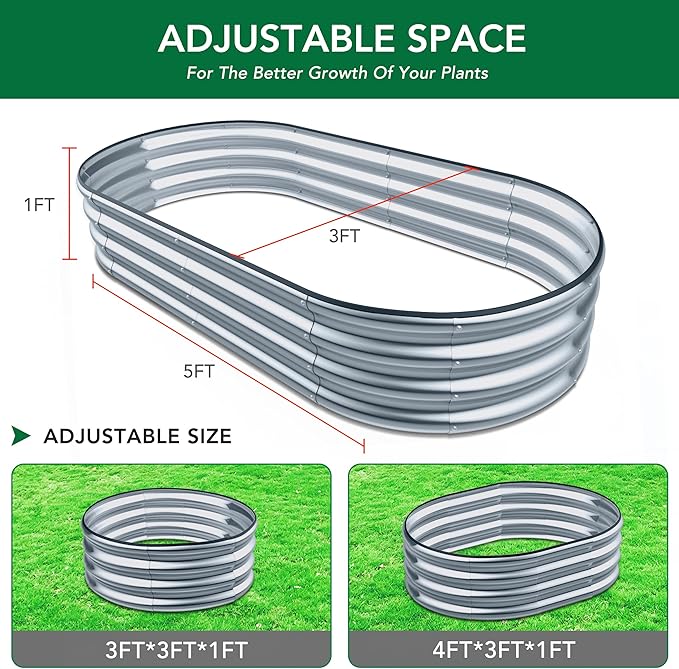 Raised Garden Bed -5×3×1ft Galvanized Planter Box for Outdoor Gardening and Planting, Ideal for Vegetables and Plants
