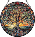 Tree of Life Suncatcher Indoor/Outdoor Stained Glass Window Hanging - Handmade Stained Glass Suncatchers for Windows Hanging - Decoration for Home Garden Christmas Party Wedding Housewarming Gifts