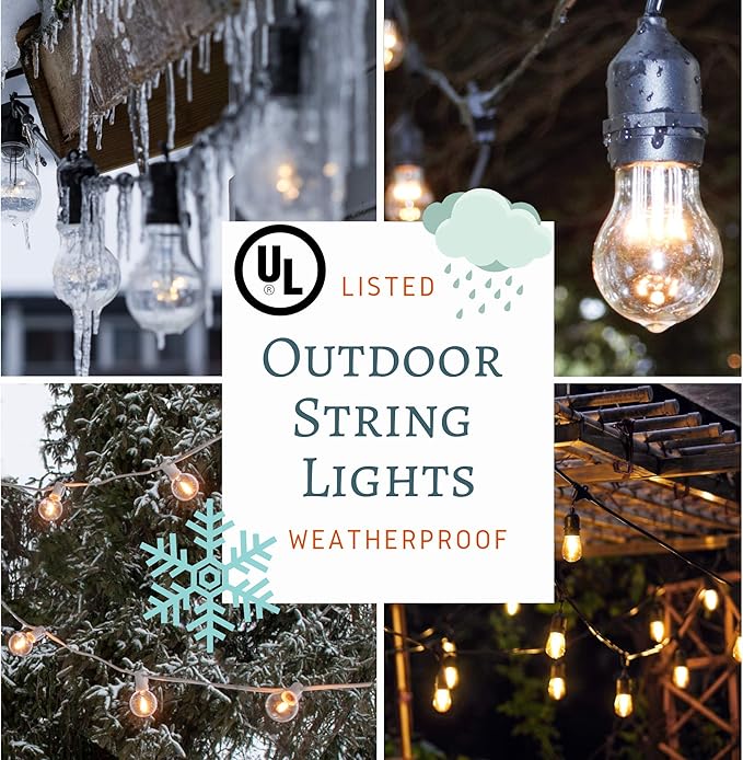 Hometown Evolution, Inc. 100 Foot E26 LED Outdoor Commercial String Lights with 50 Suspended Sockets and S14 LED Filament 1 Watt Bulbs