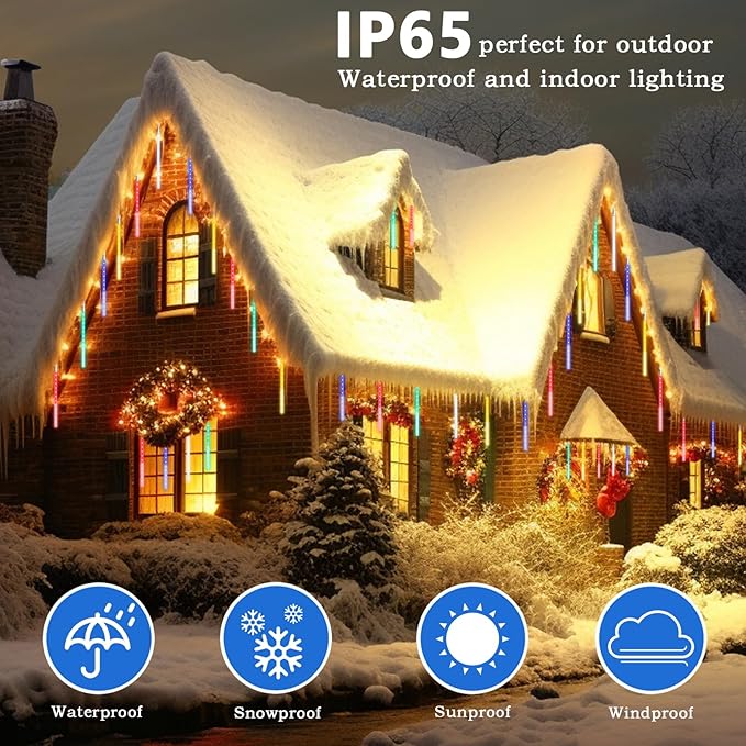 Meteor Shower Lights, Christmas Lights, 20 Inch 10 Tube 540 LED Rain Falling Icicle Cascading Lights for Xmas Tree Halloween Patio Garden Roof Eaves Decoration