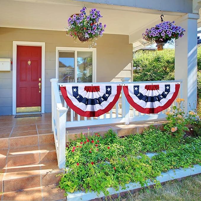 USA Pleated Fan American US Bunting Flag Patriotic Half Fan Banner With Canvas Header and Brass Grommets for 4th of July Memorial Day Indoor Outdoor Decoration (6, 2x4 Feet)