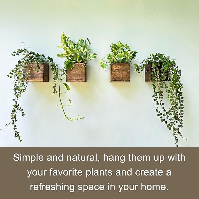 LaLaGreen Wood Planter Boxes for Plants (8 Pack, 4x4 Inch) Small Square Wall Mounted Planters for Indoor Plant, Herb Wooden Box Hanging Flower Pot Plant Holder Outdoor Fence Vertical Garden Home Decor