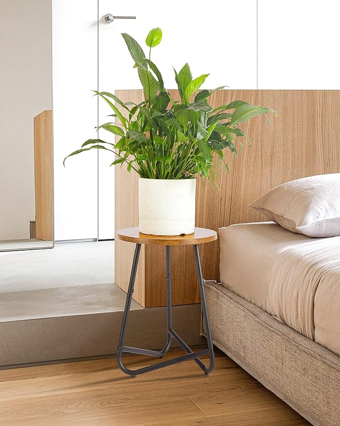 Indoor Plant Stand,Mid Century Wood Stand Plant Table,Modern Plant Stool for Outdoor,Metal Tall Holder for Flower Pots,Small Round Side End Table (Rustic Brown, 15 inch set of 2)