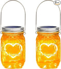 Hanging Solar Mason Jar Lights, 2 Pack Warm Heart Shape Led Lights, Solar Powered Lanterns Outdoor Waterproof, Hangers and Jars Included, Gift for Lover, Home Party Wedding Garden Patio Decor (2)