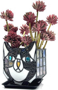Tiffany Cute Cat Stained Glass Flower Pots,Indoor and Outdoor Plant Displays,Black Cat Plant Planter,Candle Holder Container Decoration 4.6 x 5.15 x 3 inch(Without Succulents)