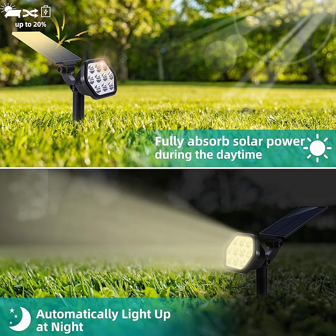 Nekteck Solar Lights Outdoor,10 LED Landscape Spotlights Powered Wall Lights 2-in-1 Wireless Adjustable Security Decoration Lighting for Yard Garden Walkway Porch Pool Driveway (6 Pack, Warm White)