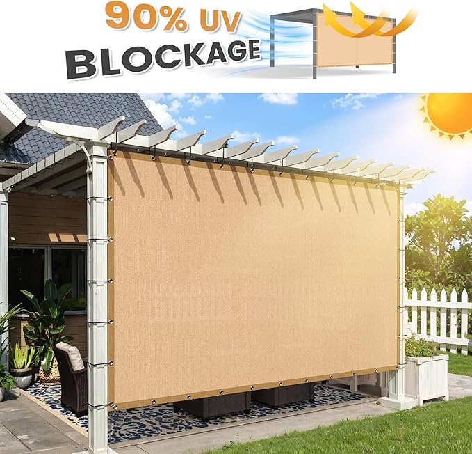 VICLLAX Shade Fabric Sun Shade Cloth with Every 2 FT Grommets for Patio Garden Pergola Cover Canopy 14x19 FT, Wheat
